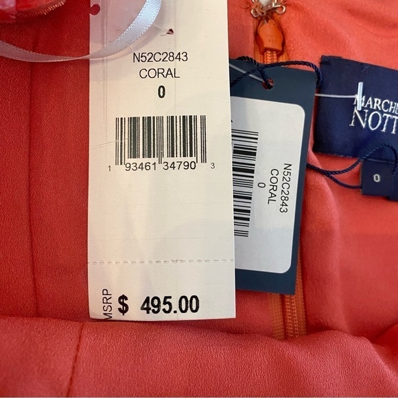 Marchesa Notte Strapless Ruffle-Hem V-Neck Coral Cocktail Dress NWT - Picture 11 of 11